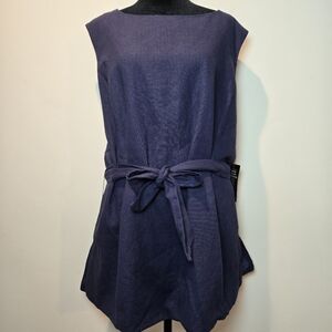 Jessica London Top Women's 22W Navy Linen Blend Sleeveless Tunic With Belt